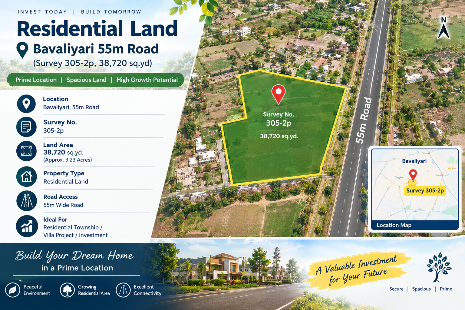 Residential Land - Bavaliyari 55m Road (Survey 305-2p, 38,720 sq.yd)